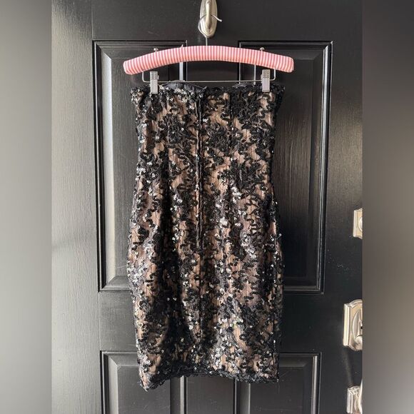 VTG Jessica McClintock Strapless Black Nude Sequin Cocktail Prom Dress Size 4 - Picture 8 of 15